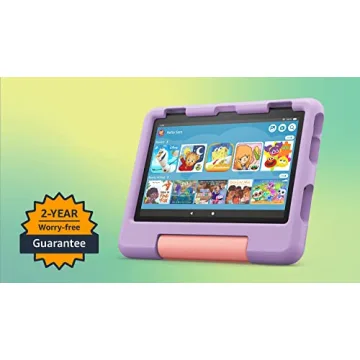 Amazon Fire HD 8 Kids tablet, ages 3-7. Top-selling 8" kids tablet on Amazon - 2023. Ad-free content with parental controls included, 13-hr battery, 32 GB, Purple