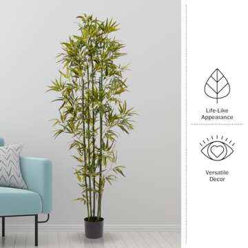 Artificial Bamboo Tree - 6FT Fake Plant with Adjustable Leaves and Pot - Faux Plants Indoor for Home...