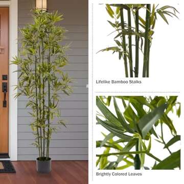 Artificial Bamboo Tree - 6FT Fake Plant with Adjustable Leaves and Pot - Faux Plants Indoor for Home, Restaurant, or Office Décor by Pure Garden
