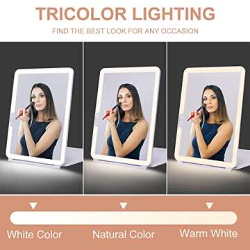 LED Foldable Tabletop Makeup Mirror for Travel, Cosmetic, Office - 7x9 inches,Portable, 3 Colors Lig...