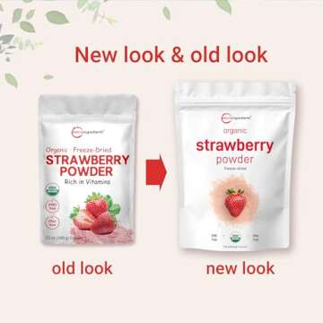 Organic Strawberry Powder, 1 Lb | 100% Natural Fruit Powder | Freeze-Dried Strawberries Source | No Sugar & Additives | Great Flavor for Drinks, Smoothie, & Beverages | Non-GMO & Vegan Friendly