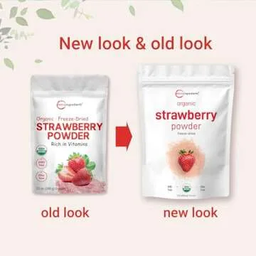 Organic Strawberry Powder, 1 Lb | 100% Natural Fruit Powder | Freeze-Dried Strawberries Source | No Sugar & Additives | Great Flavor for Drinks, Smoothie, & Beverages | Non-GMO & Vegan Friendly