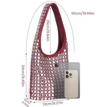 YFGBCX Vegan Leather Tote Bag Studded Purses for Women Y2K Purse Fall Hobo Bag Portuguese Stud Shoulder Handbag