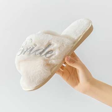 owiter Bridal Slipper Bridesmaid Gifts Bridal Shower Wedding Bridesmaid Bridal Shower Bachelorette Gifts (white bride silver, adult, women, medium