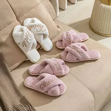 owiter Bridal Slipper Bridesmaid Gifts Bridal Shower Wedding Bridesmaid Bridal Shower Bachelorette Gifts (white bride silver, adult, women, medium