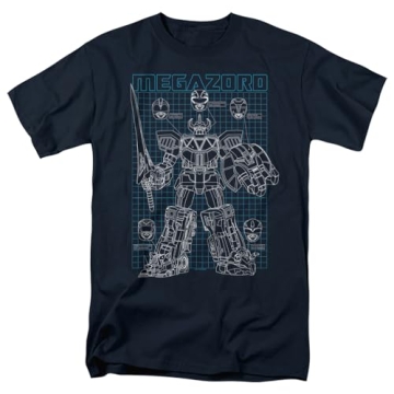 Power Rangers Megazord Mega Plans Unisex Adult T Shirt (X-Large) Navy