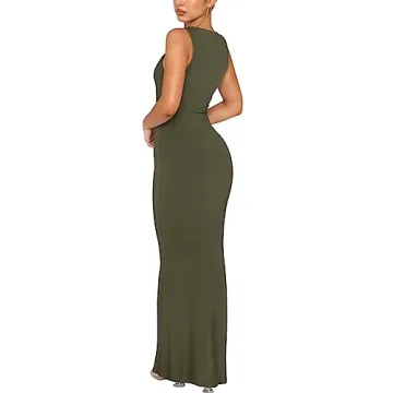 REORIA Women's Elegant Halter Neck Maxi Dress in Army Green