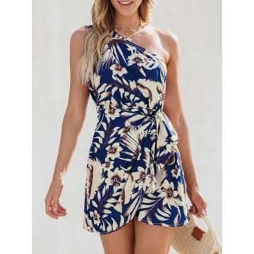 CUPSHE Women's One Shoulder Floral Mini Beach Dress