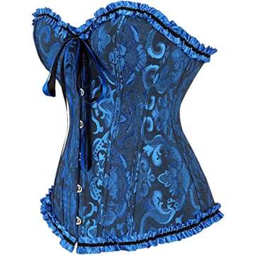 HNGHOU Women's Plus Size Corset Bustier Lace Up Overbust Bustier Lingerie Bodyshaper Tops Black Blue...