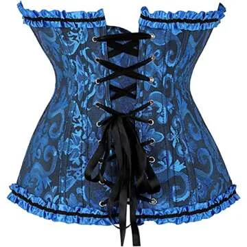 HNGHOU Women's Plus Size Corset Bustier Lace Up Overbust Bustier Lingerie Bodyshaper Tops Black Blue,Medium