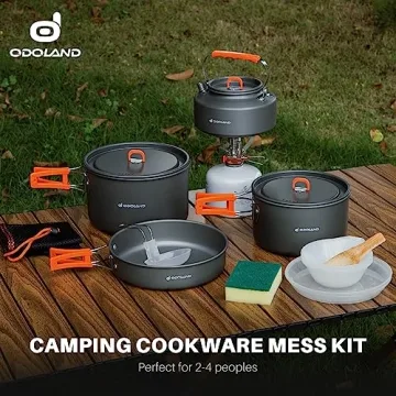Odoland 15pcs Lightweight Camping Cookware Set for Outdoor Cooking