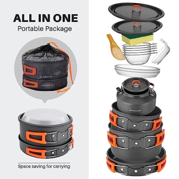 Odoland 15pcs Lightweight Camping Cookware Set for Outdoor Cooking