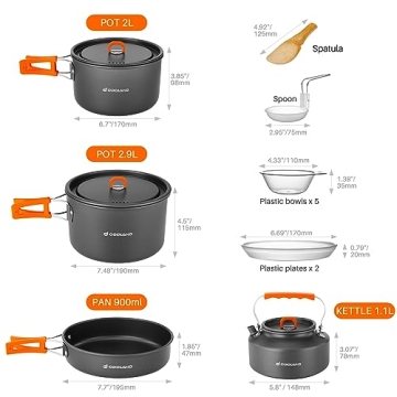 Odoland 15pcs Lightweight Camping Cookware Set for Outdoor Cooking