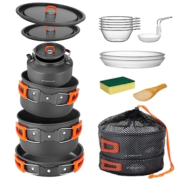 Odoland 15pcs Lightweight Camping Cookware Set for Outdoor Cooking