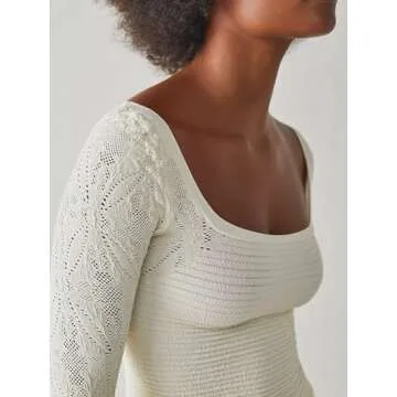 Loafawes Long Sleeve Square Neck Sweater for Women
