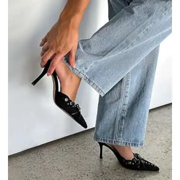 Chic BIUBAKUA Black Kitten Heels for Women – Pointed Toe Mules with Bow