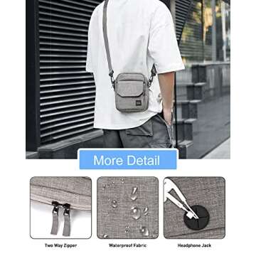 Grey Small Side Shoulder Bag Crossbody Bag for Men Women Mini Messenger Bag Satchel Bag Travel Purse Wallet Passport Holder Bag, Cell Phone Purse Neck Pouch Wallet- Unisex Large Size