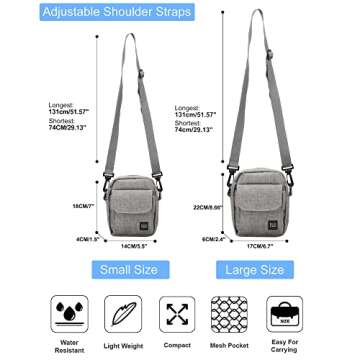Grey Small Side Shoulder Bag Crossbody Bag for Men Women Mini Messenger Bag Satchel Bag Travel Purse Wallet Passport Holder Bag, Cell Phone Purse Neck Pouch Wallet- Unisex Large Size