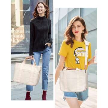 ABOUME Multi-Pocket Canvas Tote Bag for Women
