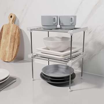 carrotez Cabinet Organizer Shelf, Set of 2 Stackable Kitchen Counter Shelves, Kitchen Cabinet Organi...