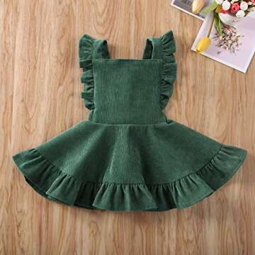 Karuedoo Baby Girls Velvet Suspender Skirt Infant Toddler Ruffled Casual Strap Sundress Summer Outfit Clothes (4-5T, Green 2(Velvet))