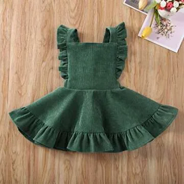 Karuedoo Baby Girls Velvet Suspender Skirt Infant Toddler Ruffled Casual Strap Sundress Summer Outfit Clothes (4-5T, Green 2(Velvet))