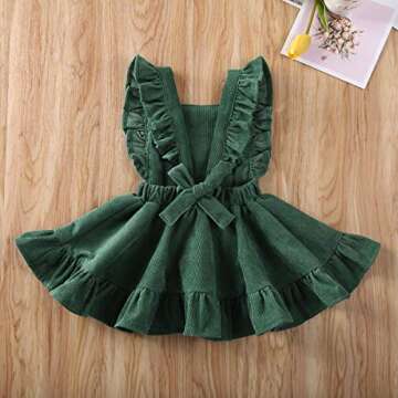 Karuedoo Baby Girls Velvet Suspender Skirt Infant Toddler Ruffled Casual Strap Sundress Summer Outfit Clothes (4-5T, Green 2(Velvet))