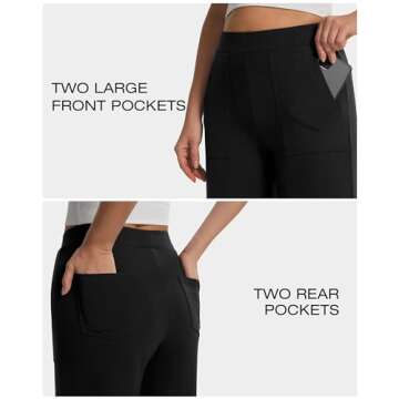 AFITNE Women's Wide Leg Yoga Dress Pants High Waist Pull On Stretchy Work Pants Business Casual Lounge Ankle Cropped Trousers 26" Black, M
