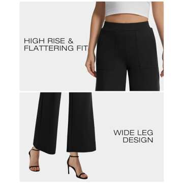 AFITNE Women's Wide Leg Yoga Dress Pants High Waist Pull On Stretchy Work Pants Business Casual Lounge Ankle Cropped Trousers 26" Black, M