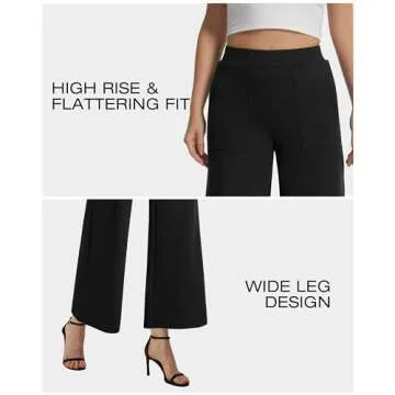 AFITNE Women's Wide Leg Yoga Dress Pants High Waist Pull On Stretchy Work Pants Business Casual Lounge Ankle Cropped Trousers 26" Black, M