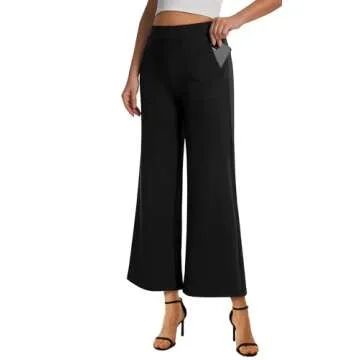 AFITNE Women's Wide Leg Yoga Dress Pants High Waist Pull On Stretchy Work Pants Business Casual Lounge Ankle Cropped Trousers 26" Black, M