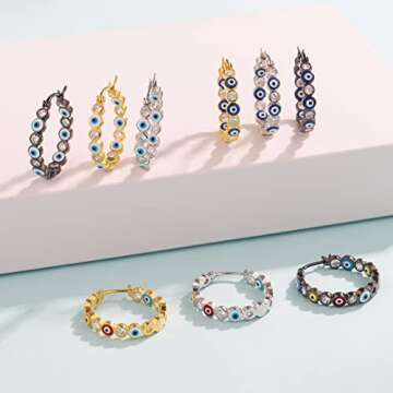 Evil Eye Hoop Earrings in Sterling Silver for Women