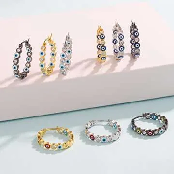 Evil Eye Hoop Earrings in Sterling Silver for Women