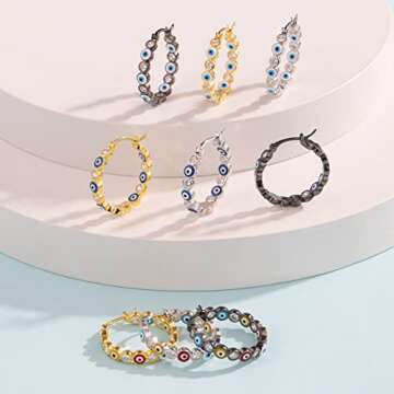 Evil Eye Hoop Earrings in Sterling Silver for Women