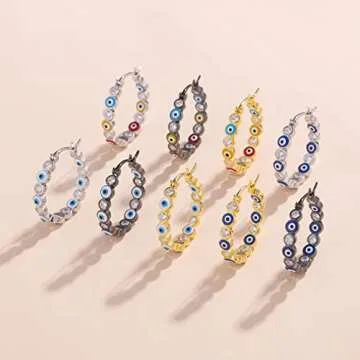 Evil Eye Hoop Earrings in Sterling Silver for Women