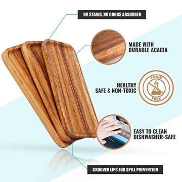11.8 Inch Solid Wood Serving Platters and Trays Set of 3 Highly Durable Dishwasher Safe Rectangular ...