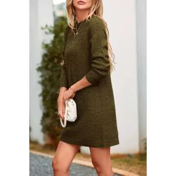 PRETTYGARDEN Women's 2025 Fall Knit Pullover Sweaters Long Sleeve Crewneck Oversized Loose Short Sweater Dress (Army Green,Large)