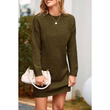 PRETTYGARDEN Women's 2025 Fall Knit Pullover Sweaters Long Sleeve Crewneck Oversized Loose Short Sweater Dress (Army Green,Large)