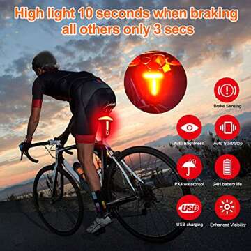 Smart Bike Lights Back Bicycle Brake Light 80 LM 24 Hours Seat Post Mount Light Sensor Auto On Off 2...