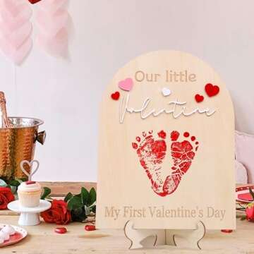 My First Valentine Footprint Wood Board - Our Little Valentine Wood Sign Milestone, Baby Footprint Wood Craft, First Valentine Keepsake Milestone,Tiny Little Valentine Sign Baby DIY Wooden Board