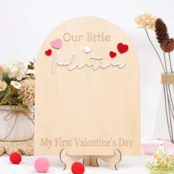 My First Valentine Footprint Wood Board - Our Little Valentine Wood Sign Milestone, Baby Footprint Wood Craft, First Valentine Keepsake Milestone,Tiny Little Valentine Sign Baby DIY Wooden Board