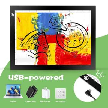 RTjoy A4 LED Light Tracing Box Pad, Adjustable 9x12 Inch USB Powered Artcraft Portable Light Copy Board for Tattoo Transferring Artists DIY Drawing Diamond Art Sketching