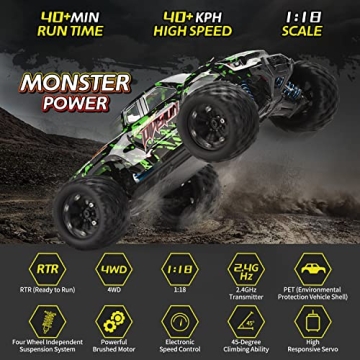 TENSSENX 1:18 Scale 40KM/H 4WD RC Monster Truck Dual Batteries