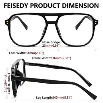 FEISEDY Blue Light Blocking Glasses Fake Nerd Clear Square Computer Lightweight Pilot Glasses Frame Oversized B2866