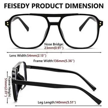 FEISEDY Blue Light Blocking Glasses Fake Nerd Clear Square Computer Lightweight Pilot Glasses Frame Oversized B2866