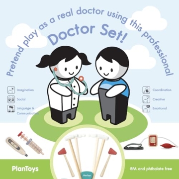 PlanToys Wooden Doctor Kit BPA-Free Pretend Play for Kids
