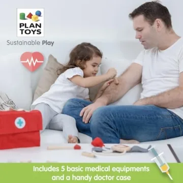 PlanToys Wooden Doctor Kit BPA-Free Pretend Play for Kids