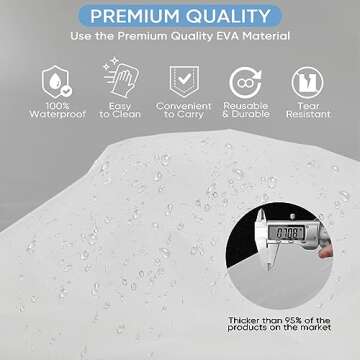 PTEROMY EVA Rain Poncho, Reusable Rain Ponchos for Adults, Unisex Rain Coat with Hood and Elastic Cuff Sleeves (Black,1 Pack)