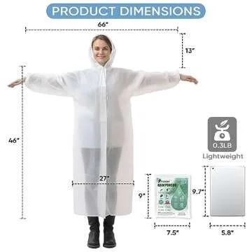 PTEROMY Unisex EVA Rain Poncho with Hood, Black