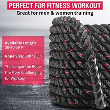 EVERYMILE Battle Rope, Workout Rope for Core Strength Training，100% Poly Dacron Heavy Exercise Training Rope with Anchor Kit & Protective Sleeve Home Outdoor Gym 1.5In*30/40/50Ft